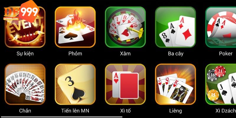 Nhiều thể loại game bài hot tại df999